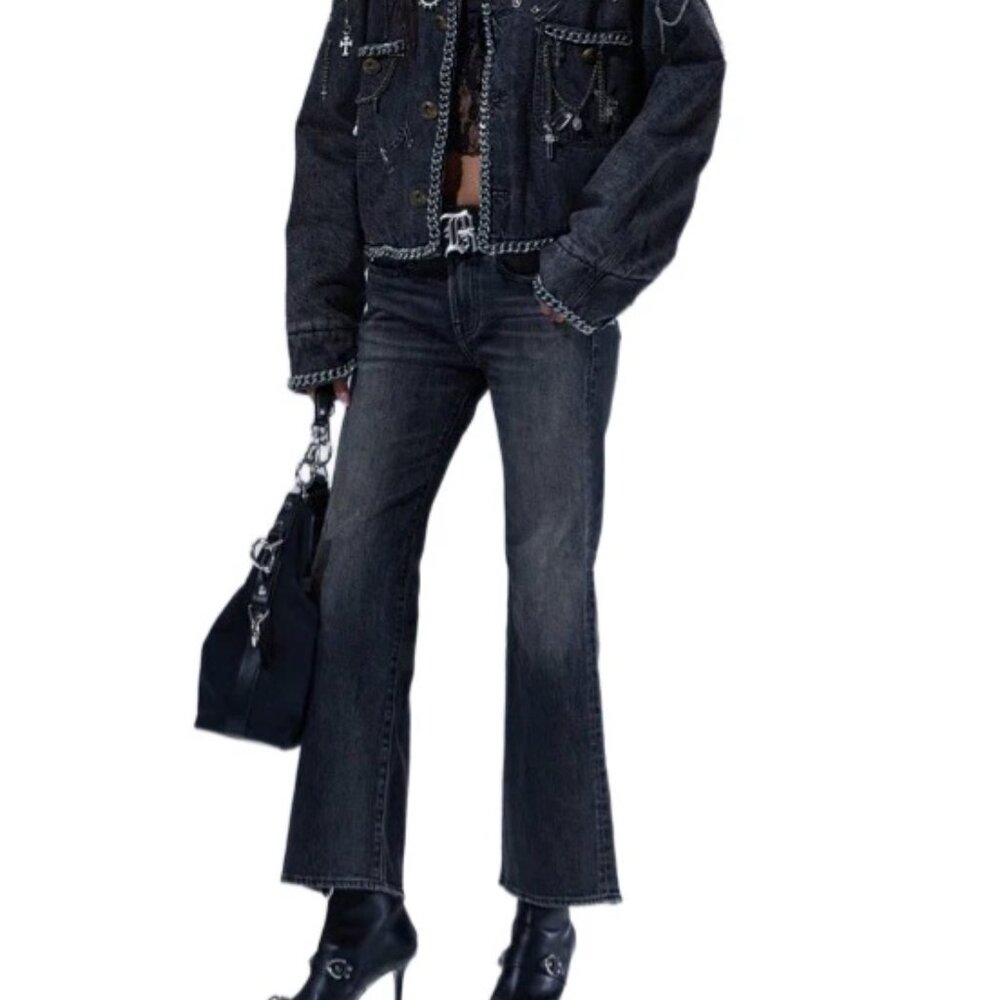 R13 Joan Kick Cropped Flare Women Jeans in Kennet Black/31 BNWT